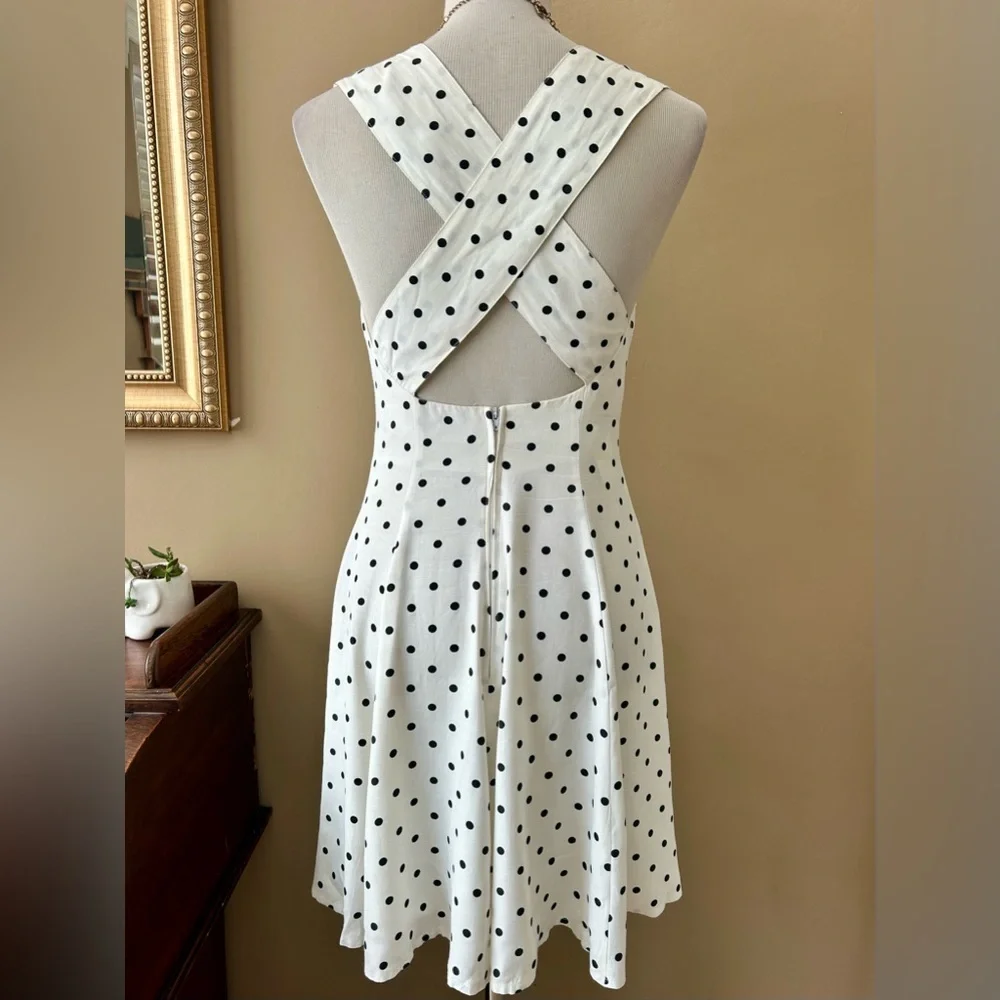 Vintage 90s The Limited Polka Dot Cross Back Dress Black White Open Back Size 6